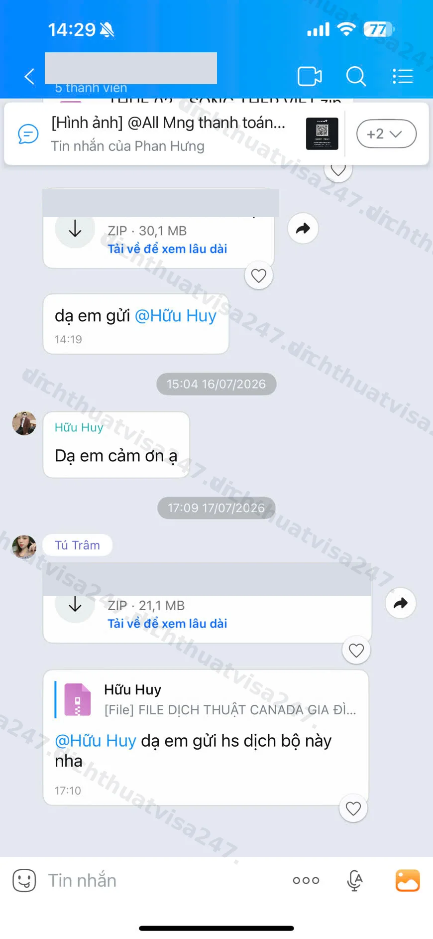 Ảnh minh hoạ quy trình làm việc thực tế qua Zalo với CTV/đại lý #2