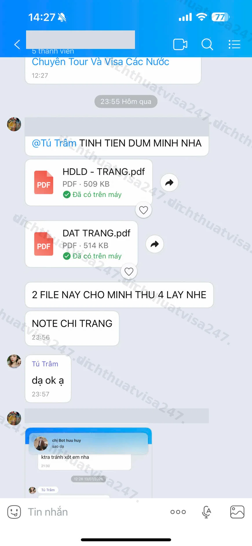 Ảnh minh hoạ quy trình làm việc thực tế qua Zalo với CTV/đại lý #3