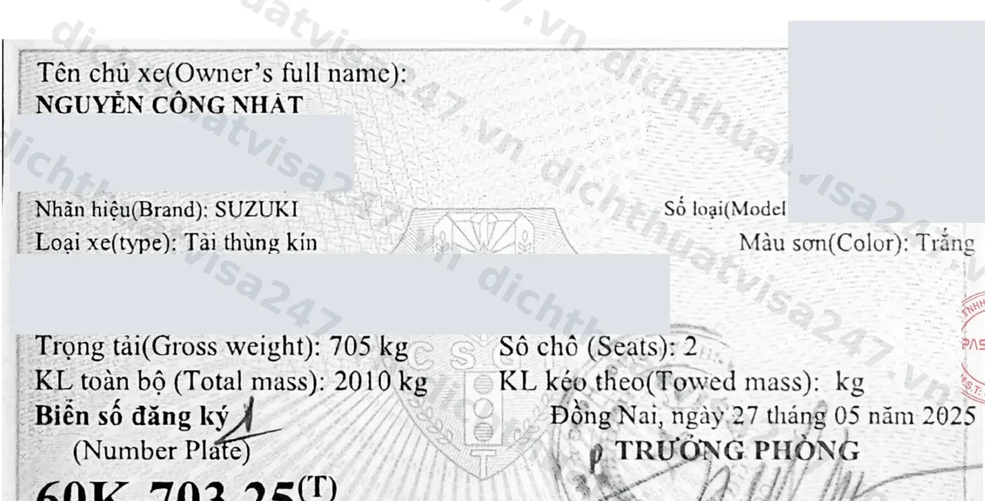 Ảnh mẫu dịch Giấy đăng ký xe