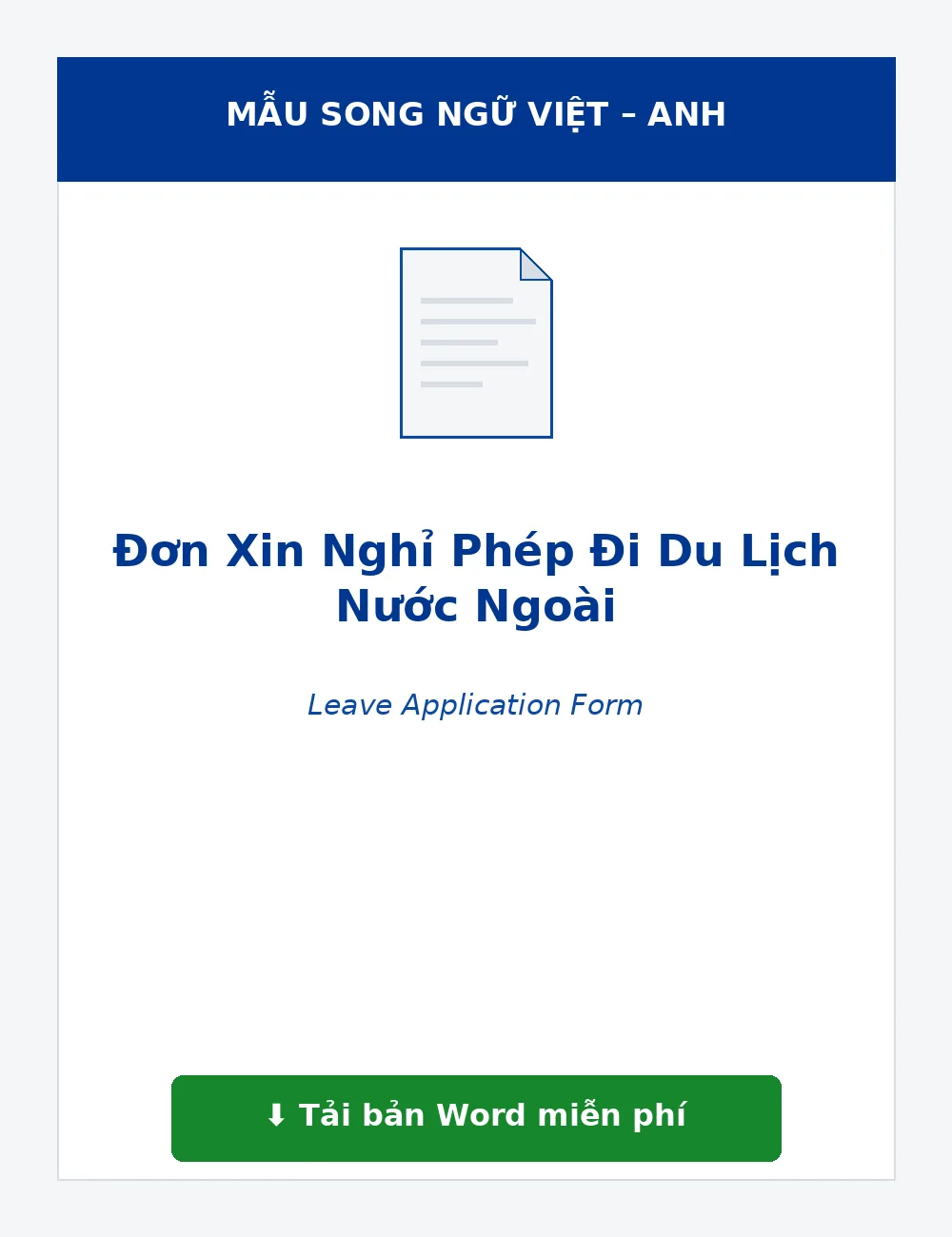 Mẫu đơn xin nghỉ phép đi du lịch nước ngoài song ngữ có phần công ty phê duyệt