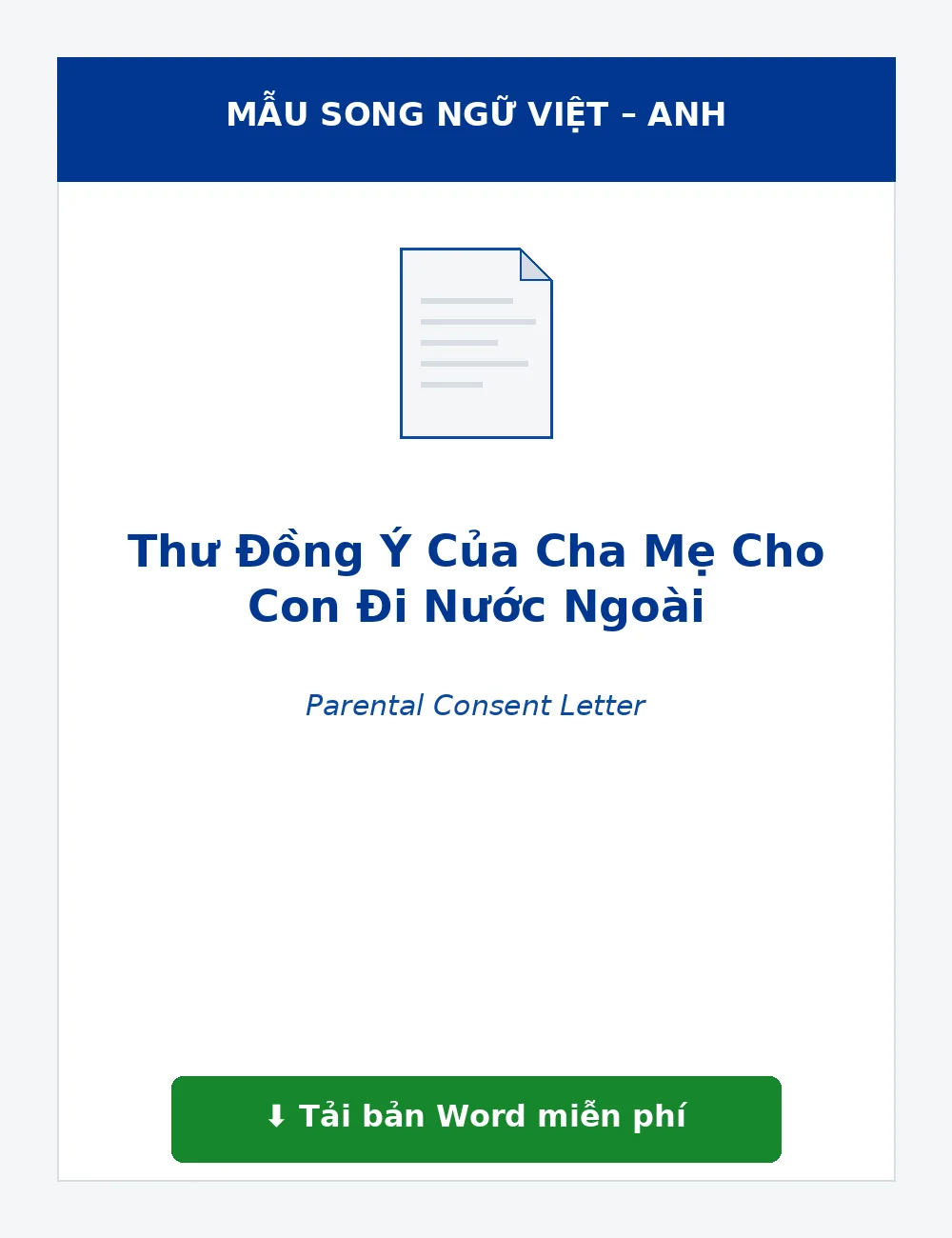 Mẫu thư đồng ý của cha mẹ cho con đi nước ngoài song ngữ Việt-Anh